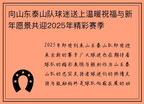 向山东泰山队球迷送上温暖祝福与新年愿景共迎2025年精彩赛季