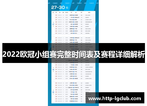 2022欧冠小组赛完整时间表及赛程详细解析