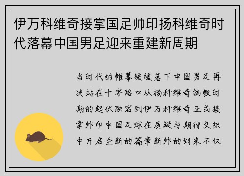 伊万科维奇接掌国足帅印扬科维奇时代落幕中国男足迎来重建新周期